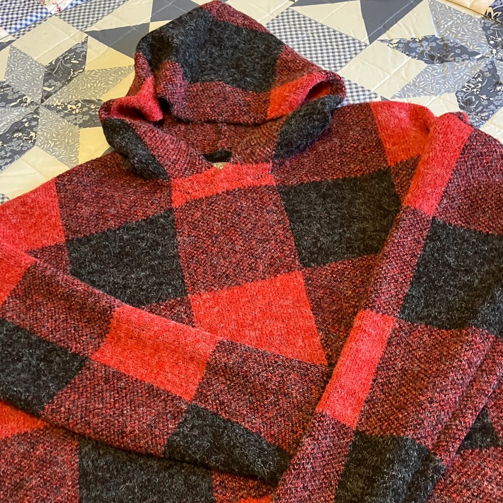 Natural Reflections Red and Black Plaid Hooded Women's Sweater